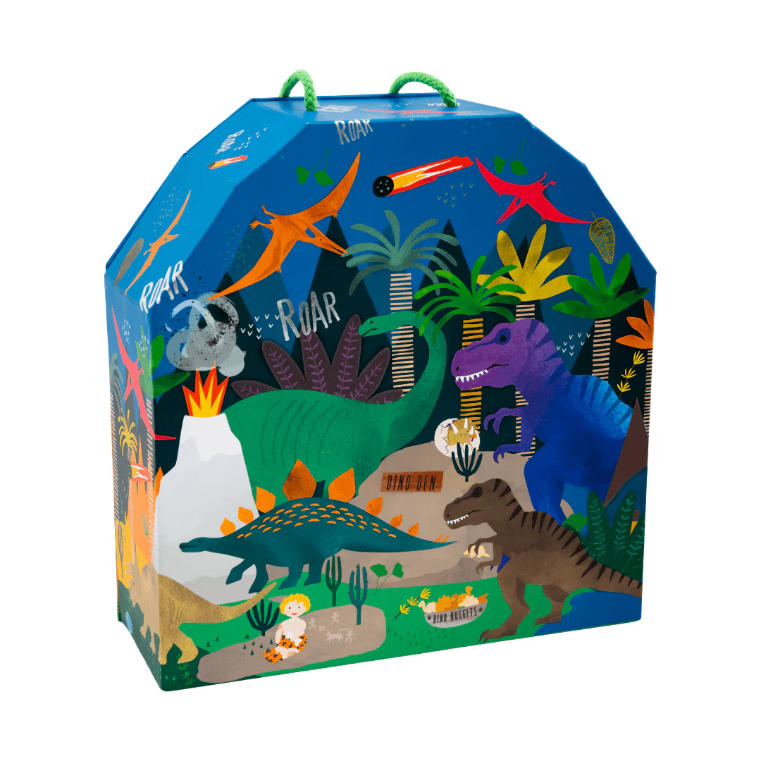 Litet Lekhus med Dinosaurier & Grottmänniskor i Trä - Jurassic Djungel - Bild 3