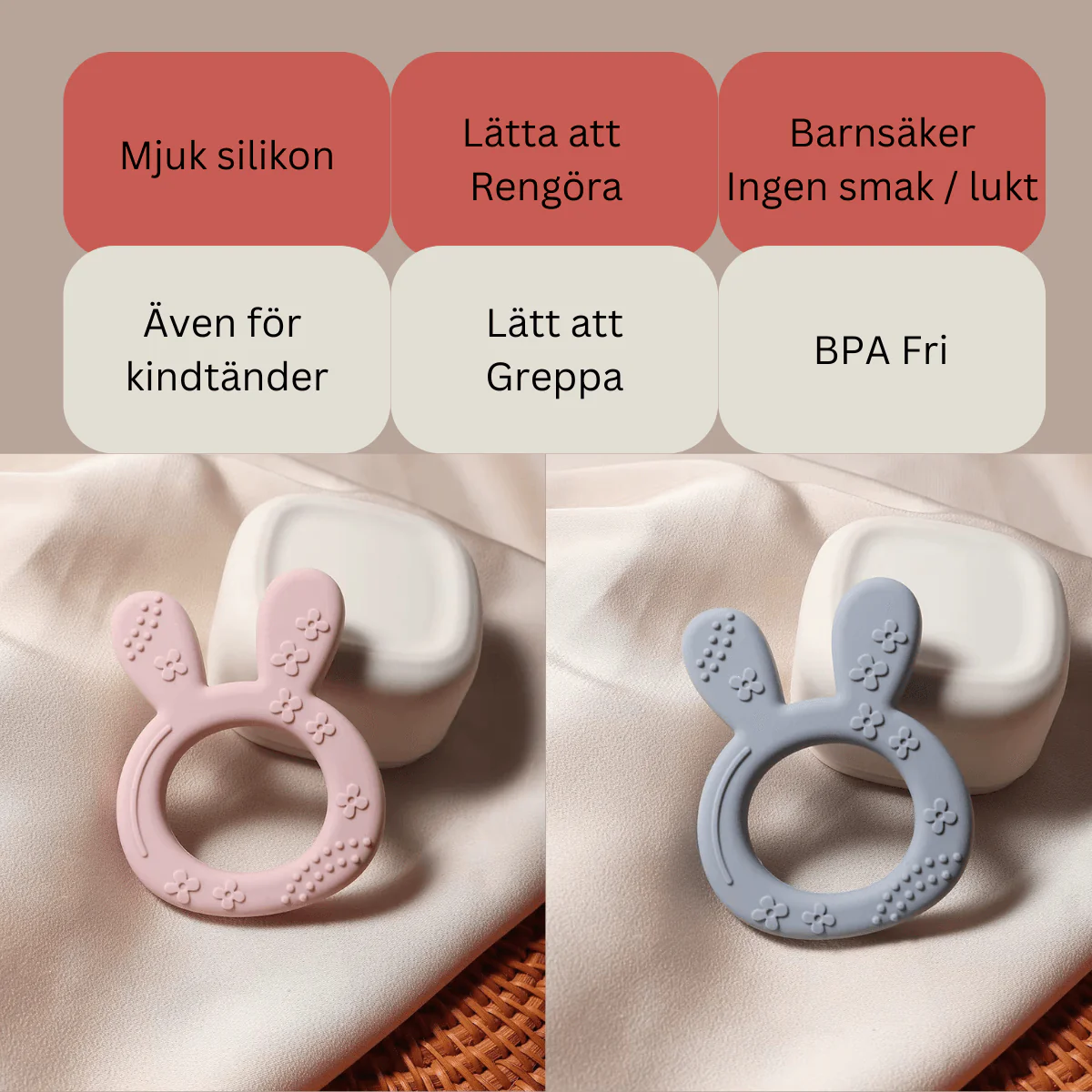 Kaninformade Bitringar i Silikon & Lilla Chilla Tygpåse - 4 färger - Bild 8