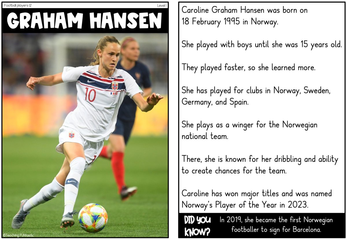 Nivådelade lästexter – Engelska Faktatexter om kvinnliga fotbollsspelare - Bild 4