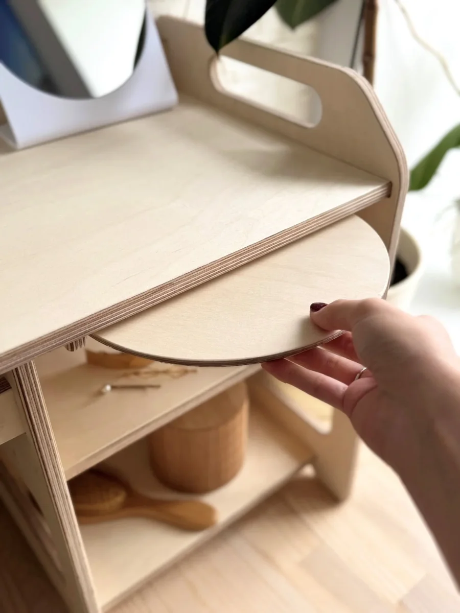 Montessori Tvättställe & Handfat med Förvaring i Trä för Barn - Stor - Bild 4
