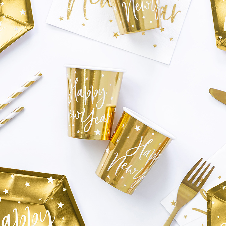 Nyårsfest Pappersmugg Guld 6-pack - Bild 4