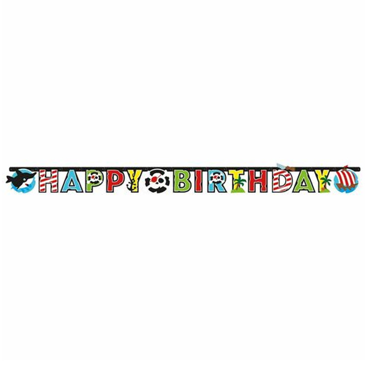 Pirat Bokstavsbanderoll ”Happy Birthday” 1,8m
